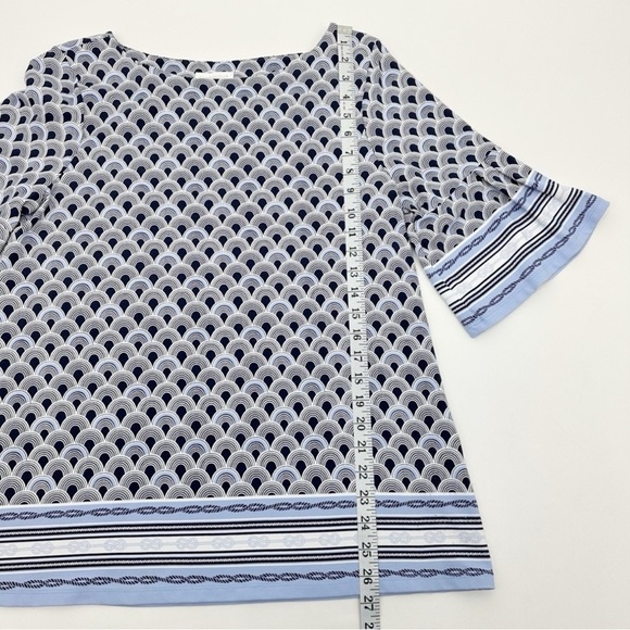 Charter Club Mixed Print Blue and White Flounce Sleeve Top Size Large - Picture 10 of 12